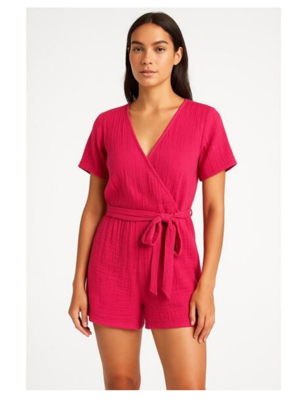 Monrow Organic Cotton Hot Pink Wrap Romper Size Medium